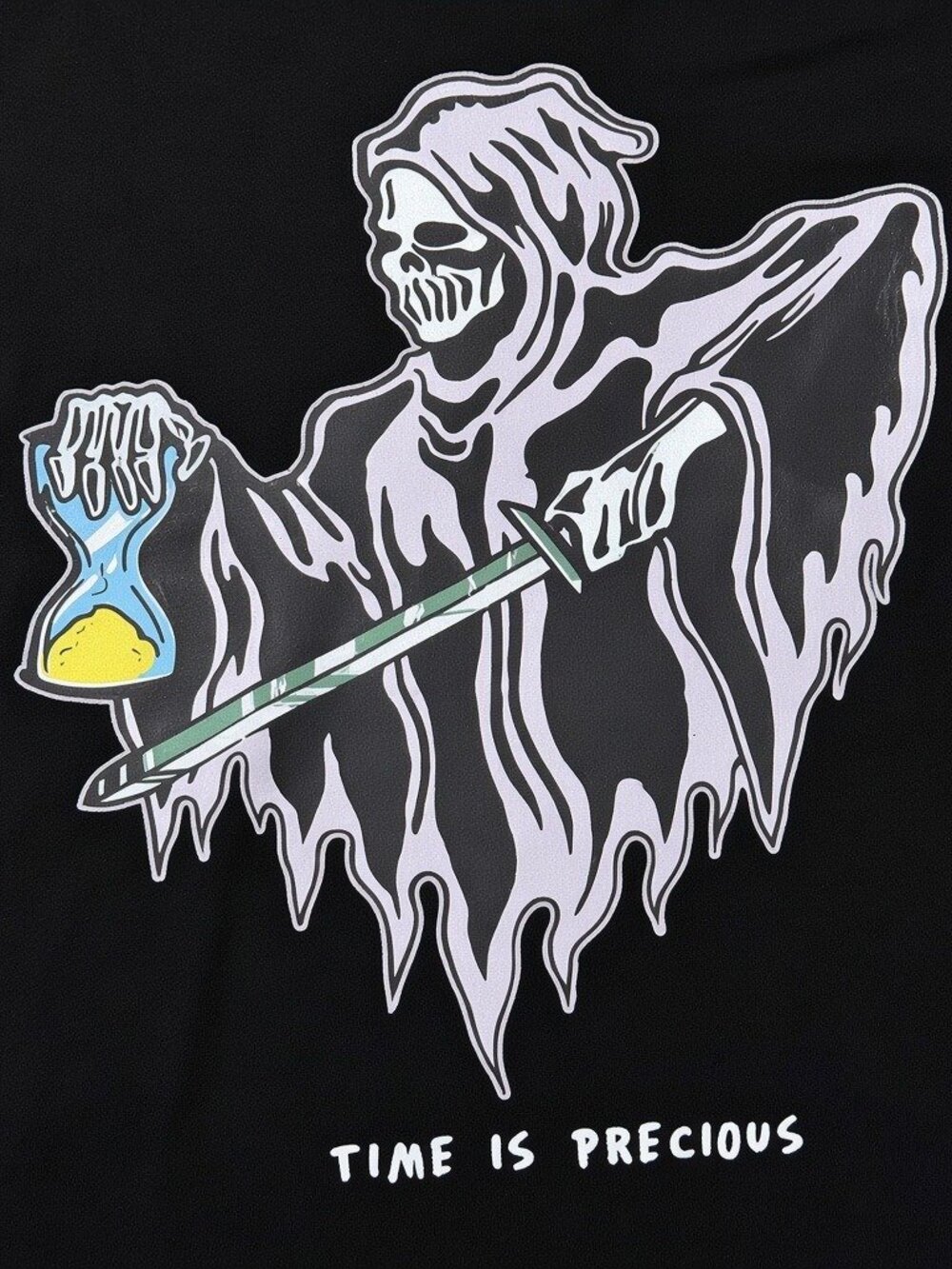Vintage Style Grim Reaper Time Is Precious Hourglass Black Tee | Streetwear